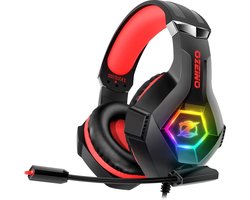 StayPowered Gaming Headset - Ultiem Surround Sound - Noise Cancelling Microfoon - Comfortabel en Duurzaam - Multiplatform Compatibel - RGB LED Verlichting - Stevige Gevlochten Kabel - Zwart/Rood - Levering Sneller dan Aangegeven!