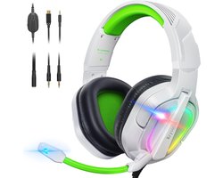 StayPowered RGB Gaming Headset - Ultiem Geluid voor Top Gamers - Ergonomisch Ontwerp - Ruisonderdrukkende Microfoon - Brede Compatibiliteit - Gemakkelijke Bediening - RGB Verlichting - Wit/Groen - Levering Sneller dan Aangegeven!