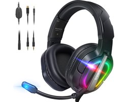 StayPowered RGB Gaming Headset - Ultiem Geluid voor Top Gamers - Ergonomisch Ontwerp - Ruisonderdrukkende Microfoon - Brede Compatibiliteit - Gemakkelijke Bediening - RGB Verlichting - Zwart - Levering Sneller dan Aangegeven!