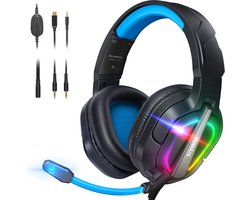 StayPowered RGB Gaming Headset - Ultiem Geluid voor Top Gamers - Ergonomisch Ontwerp - Ruisonderdrukkende Microfoon - Brede Compatibiliteit - Gemakkelijke Bediening - RGB Verlichting - Zwart/Blauw - Levering Sneller dan Aangegeven!