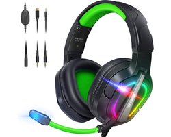 StayPowered RGB Gaming Headset - Ultiem Geluid voor Top Gamers - Ergonomisch Ontwerp - Ruisonderdrukkende Microfoon - Brede Compatibiliteit - Gemakkelijke Bediening - RGB Verlichting - Zwart/Groen - Levering Sneller dan Aangegeven!