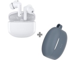 Cazy Draadloze Bluetooth Oordopjes - Oortjes Draadloos - met Noise Cancelling (Wit) + Siliconen Hoesje (Blauw)