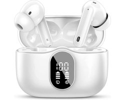 Draadloze Oordopjes - Noise Cancelling - Headset - Bluetooth 5.3 - Earbuds oplaadcase - LED Display - Met Microfoon - ANC - Extra dopjes- SBG - Wit