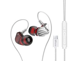 DrPhone Hi15 USB C In-Ear Oordoppen met ingebouwde DAC - Dynamische BASS - Oortelefoon met microfoon - Oorhaak Design - Passief ruisonderdrukking - Zilver