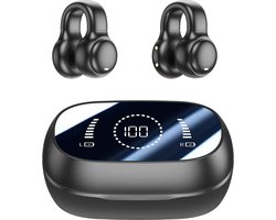 Dubbelzijdige luchtgeleiding hoofdtelefoon -open-ear hoofdtelefoon-oordopjes met oplaadbox-sporthoofdtelefoon-Bluetooth5.3- draadloos - DT4.0 directionele geluidsoverdracht -120 uur batterijduur-Digitaal HD-scherm-Niet moe na langdurig dragen - zwart