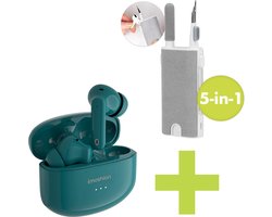 imoshion Aura Pro Earbuds Inclusief 5 in 1 Cleaning Kit voor Oordopjes - Draadloze oordopjes - Bluetooth draadloze oortjes - Met ANC noise cancelling functie - Petrol Green