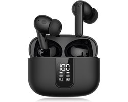 Nubex® Arial Pro Draadloze Oordopjes - Active Noise Cancelling - LED Display - Draadloze oortjes Bluetooth - Oortjes draadloos - Bluetooth 5.3 - Earbuds - Zwart