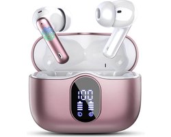 PrimeSound Sky Pro Draadloze Oordopjes - Active Noise Cancelling - LED Display - Bluetooth 5.3 - Rosé Goud