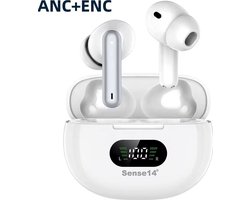 Sense14 J96 Draadloze Oordopjes - Active Noise Canceling – 5.3 Bluetooth Oortjes – Hoogwaardig Geluid - Oortjes Draadloos met Microfoon - WIT