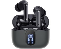 Siltcon® Draadloze Oordopjes – Bluetooth Oordopjes – Oortjes draadloos – Oordopjes draadloos - Earpods geschikt - Draadloze oortjes bluetooth - Noise cancelling ANC+ENC - Universeel - BT 5.3 - Zwart