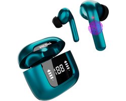 VOLTMA Bolt Action Draadloze Oordopjes - Oortjes draadloos - IPX5 waterdicht - ENC + ANC Noise Cancelling - Wireless Earbuds met 6 Microfoons En 45 Uur Speeltijd - Bluetooth Earpods met True Tone LED-display Compatibel met IOS en Android (Groen)