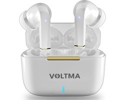 VOLTMA Sky Beats Draadloze Oordopjes - Oortjes draadloos - Bluetooth 5.3 - IPX4 waterdicht - ENC Noise cancelling - Earpods - Wireless Earbuds Met 4 Microfoons en 8 uur Speeltijd - Bluetooth Oordopjes Compatibel met IOS en Android (Glanzend Wit)