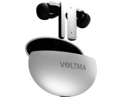 VOLTMA Sonic Volt Draadloze Oordopjes - Oortjes draadloos - IPX5 waterdicht - Earpods - Earbuds Wireless Met 4 Microfoons en 8 uur Speeltijd - Bluetooth Oordopjes met Metalen Behuizing Compatibel Voor IOS en Android (Wit Metallic)