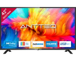 ANTTEQ AB42D1-televisie 42 inch (TV 106 cm)-Dolby Audio, LED, HDMI, mediaspeler via USB, digitale audio-uitgang, triple tuner DVB-C/T2/S2, CI+, inclusief hotelmodus