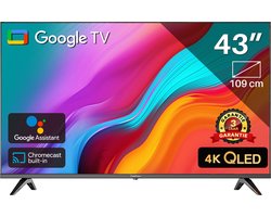 TEEVIEW TV43QQG 43 inch QLED TV, 4K Ultra HD Google TV | 3xHDMI 2x USB | Ci+ | Triple Tuner DVB-T/T2/S/S2/C | Frameless Design | in Eindhoven geassembleerd |