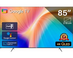 TEEVIEW TV85QQG 85 inch QLED TV, 4K Ultra HD Google TV | 3xHDMI 2x USB | Ci+ | Triple Tuner DVB-T/T2/S/S2/C | Frameless Design | Smart TV | in Eindhoven geassembleerd