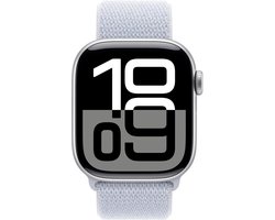 Apple Watch Series 10 - Wifi - 42mm - Zilveren Aluminium Case met Blauw Cloud Geweven Sportbandje