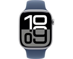 Apple Watch Series 10 - Wifi - 42mm - Zilveren Aluminium Case met Denim Sportbandje - S/M