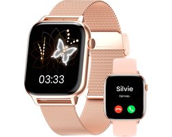 Bizoule Smartwatch Beso - Smartwatch Dames & Heren - Rosé-Goud - 42mm - Horloge met Belfunctie - Full HD - Bloeddrukmeter - Stappenteller - Android en iOS