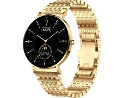 BLACK FRIDAY WEEK DEAL - XCOAST SIONA 2 - Elegance Goud - Smartwatch voor vrouwen (4,2 cm/1,3 inch, IOS ANDROID) Fitnesstracker en sporthorloge voor vrouwen, nieuwste generatie, metalen armband, snelwisselfunctie, goud, IP68 waterdicht, bloeddruk