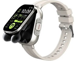 DrPhone DualX Duo2 - Smartwatch met Ingebouwde Oordoppen - Bluetooth 5, NFC, Gezondheidsmonitoring & Automatisch Opladen - Wit