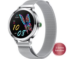 Golden Sound AMOLED Smartwatch Dames - 3 extra bandjes - Geschikt voor elke laptop en smartphone - Stappenteller - Slaapmonitor - Saturatiemeter - 40mm - Zilver