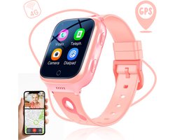 ISHIVA® Smartwatch Kinderen - GPS Tracker - Met HD-camera, Videobellen en 4G Verbinding - SOS Functie - 1000 mAh Batterij - GPS Horloge Kind - Roze - cadeau