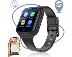 ISHIVA Smartwatch Kinderen - GPS Tracker - Met HD-camera, Videobellen en 4G Verbinding - SOS Functie - 1000 mAh Batterij - GPS Horloge Kind - Zwart