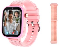 LEROYS Smartwatch Kinderen - GPS Horloge Kind - 4G - Kinderhorloge - Smartwatch Android - Kinder Smartwatch - Videobellen - GPS Tracker Kind - Roze - Incl. Simkaart - Elke polsmaat