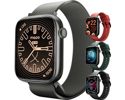 Maoo ProWatch AMOLED Smartwatch Dames en Heren - Milanese Bandje en 3 Siliconen Bandjes - Stappenteller - Hartslagmeter- Bloeddrukmeter - Slaapmonitor - Multisport - Geschikt voor Android en iOS - Gun Metal