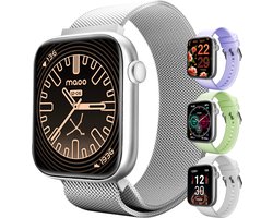 Maoo ProWatch AMOLED Smartwatch Dames en Heren - Milanese Bandje en 3 Siliconen Bandjes - Stappenteller - Hartslagmeter- Bloeddrukmeter - Slaapmonitor - Multisport - Geschikt voor Android en iOS - Zilver