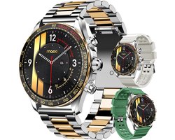 Maoo Titan AMOLED Smartwatch Heren - Special Edition - Stainless Steel en 2 TPU bandjes - Stappenteller - Hartslagmeter - Slaapmonitor - Multisport - Geschikt voor Android en iOS - Zilver en Goud