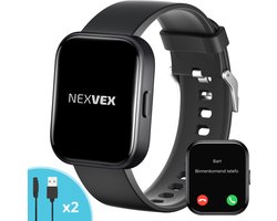 Nexvex® Elite Smartwatch voor Dames en Heren - Sporthorloge met Hartslagmeter - Bloeddrukmeter - Stappenteller - Sport Horloge met Belfunctie - Smart Watch Saturatiemeter - Zaklamp - Bluetooth Activity Tracker - Android/iOS - 2.0 Inch - Zwart