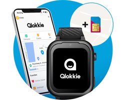 Qlokkie Kiddo Pro - GPS horloge kind - Smartwatch kinderen - GPS tracker kind met nauwkeurige locatiebepaling - GPS horloge kind met simkaart - Stel veilige zones in - SOS functie - Whatsapp - Zwart