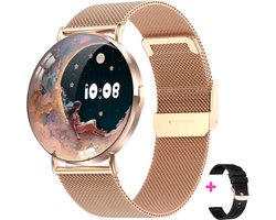 Royal Empire KM78 AMOLED Smartwatch Dames - RVS en 1x Siliconen Bandje - Stappenteller - Hartslagmeter - Slaapmonitor - Multisport - Geschikt voor alle Smartphones - Goud