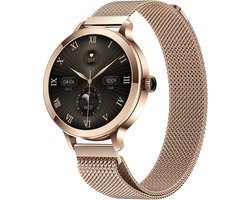 SAMMIT Smartwatch Dames - Goud - Full Touchscreen – IOS en Android – Stappenteller - Met Roze Bandje - 36mm