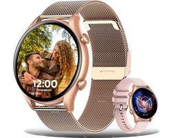 Smartwatch Dames Rosé Goud - iOS en Android - Smartwatches HD Touchscreen - Met Extra Roze Band - Techrie