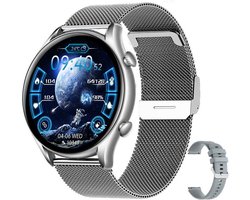 Smartwatch Heren & Dames - Zilver - iOS en Android - Smartwatches HD Touchscreen - Met Extra Band - Techrie