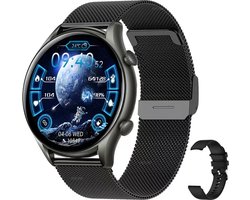 Smartwatch Heren & Dames - Zwart - iOS en Android - Smartwatches HD Touchscreen - Met Extra Zwarte Band - Techrie