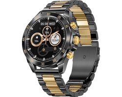 Smartwatch Royal Empire N10 PRO - AMOLED Scherm - Smartwatch Heren - Outdoor Smartwatch - Telefoonfunctie - Fitnesstracker - Bloeddrukmeting - Slaapmonitor - Calorie Stappenteller - RVS Armband - Geschikt voor alle Smartphones - Kleur Zwart/goud