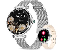 Synyq Diamond Smartwatch Dames Zilver - 39mm - AMOLED Scherm - 2 Bandjes - Horloge met Belfunctie - Bloeddrukmeter - Stappenteller - Dames Horloge -Android en iOS