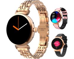 Synyq Elara AMOLED Smartwatch Dames Goud - 3 bandjes - Stappenteller - Slaapmonitor -Hartslagmeter - Multisport - Geschikt voor Android en iOS