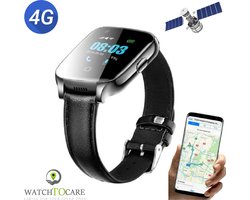 WatchToCare WTC45 - Smartwatch - GPS Tracker - GPS Horloge Ouderen - Alarm Horloge - SOS Horloge - Valdetectie - Alzheimer - Dementie - Alarmknop - Garantie 2 jr - Noodknop - Lebara Sim met €5 tegoed - Géén abonnement nodig - Horloge Band Zwart Leer