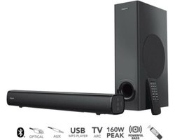 CREATIVE Stage 2.1-kanaals soundbar met subwoofer voor onder de TV, computer en ultrabrede monitoren, Bluetooth/optische ingang/TV ARC/AUX-in, afstandsbediening en wandmontageset,Zwart