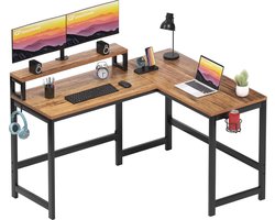 L-vormig Computerbureau Hoekbureau met Monitorstandaard en Accessoires voor Kleine Ruimtes - 128 cm Walnoot