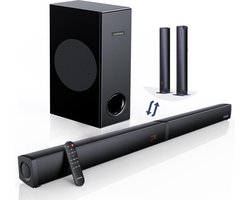 Soundbar 2-in-1 afneembaar 180W met subwoofer voor tv - 2.1-kanaals, 5 EQ-modi, Hoge basaanpassing - Optisch/BT 5.0/AUX, 12L diepe bas voor thuisbioscoop, 37 inch soundbar