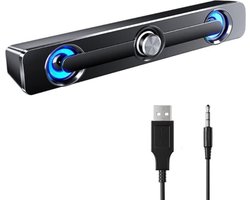 Soundbar PC – PC Speakers – Gaming Luidspreker – Mooie Ledlampen – USB – 3,5 mm AUX aansluiting – Computerbox voor PC, Monitor, Laptop, Telefoon - Zwart