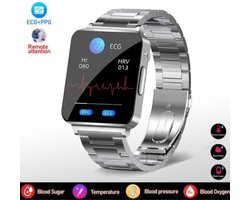 2024 01s-Pro Niet-Invasieve Luxe Horloge Bloedsuiker Meten Ecg + Ppg Smart Watch Uniseks Hartslag Bloed Zuurstof Gezondheid Lichaamstemperatuur Meter Smartwatch Insuline Pijnloos Zonder Prik Meten Zilveren Stalen Band Met AI Technologie