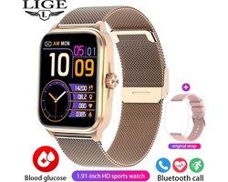 2024 Smart Watch Hartslag Gezondheid Monitor Sport Smartwatch AI Technologie Rose Gold + Extra Roze Band