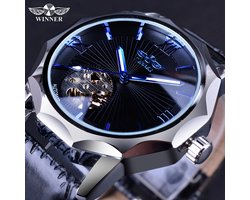 Blauwe Oceaan Geometrie Ontwerp Transparante Heren Horloge Topmerk Luxe Automatische Mode Mechanische Horloge